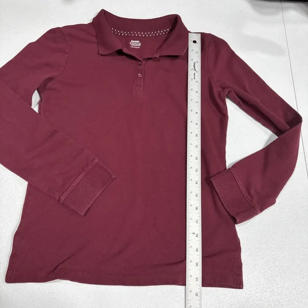 Lot Of 2 Old Navy School Uniform Long Sleeves Polo Shirts Wine Color Size XL (14